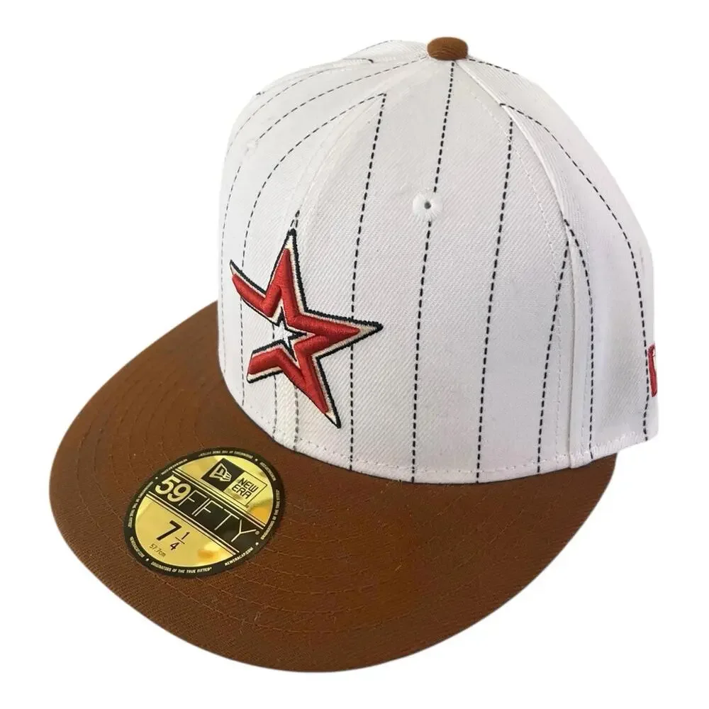 Houston Astros Pin Strip Fitted Hat Cap 7 1/4 (45 Years Patch) New Era NWOT